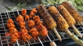 Sweetcorn roast chicken cooking home party rain  mostly cloudy weather manth