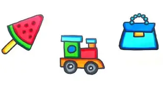 Easy drawing tutorial | Watermelon icecream🍦| Handbag 👜 | Toy train 🚉