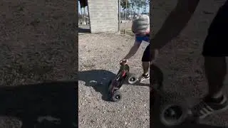 Terrible landing&hellip;carbon fiber shock tower broke&hellip;still in 1 piece?! #rc #rccars #rcbasher #traxxas