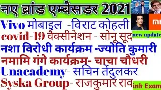 Brand ambassador 2021| important brand ambassador 2021| महत्वपूर्ण ब्रांड एंबेसडर करंट अफेयर्स 2021