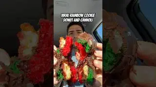 Trying the viral rainbow cookie cannoli and donut! #donut #cannoli #bakery