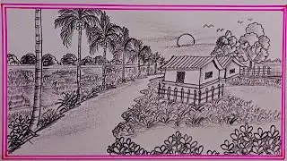 Easy Village Scenery Drawing Step By Step | Beautiful Village Scenery Drawing With Pencil 