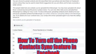 How To Turn off the Phone Contacts Sync feature in Facebook