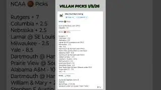 Villan Picks 1/5/26 #NCAA #NBA #NHL