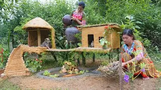 Building Mud House Dog For Rescue Abandoned Puppies And Fish Pond For Red Fish