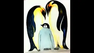 EASY TO DRAW REALISTIC PENGUIN FAMILY.  REALISTIC CUTE EMPEROR PENGUIN FAMILY DRAWING.