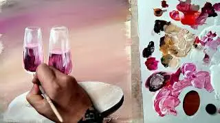 Как нарисовать Бокалы. Рисунки Акриловыми красками. Acrylic painting for beginners