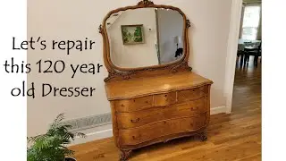 Restoring a gorgeous Vintage/Antique 1900's Burled oak dresser with Swing Mirror