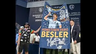 Matt Besler autographing the Cauldron's two pole tifo after the game