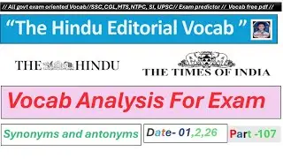 Vocab analysis//The Hindu and Times of India Today vocab Analysis Synonyms and antonyms//SSC CGL MTS