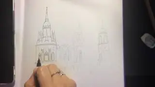 urban sketch Draw pencils and Paint Line  SPEED DRAWING  Городской скетч