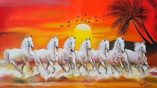 7 running horse painting acrylics on canvas tutorial. #sevenhorse #acrylicpainting #myart