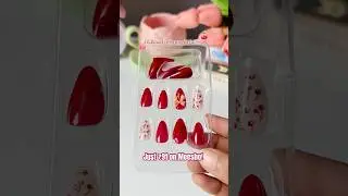 Maroon & Pink Press On Nails | 24 PCS Korean Fake Nail Set | 3D Bow & Cherry Detailing | Meesho ₹91