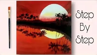 Sunset On The Lake Painting | Sunset Painting  | Acrylic Painting For Beginners