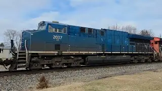 Canadian national eastbound M302 3036+GECX 2037+mid DPU's 3956+3109 Bancroft Mi December 25 2025