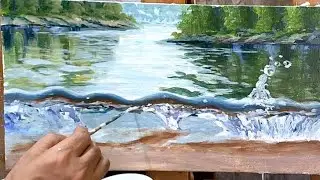 Как нарисовать прозрачную текущую воду с искрами #искусство