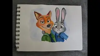 Nick & Judy Watercolor Timelapse 🎨 | Zootopia Fan Art #Shorts