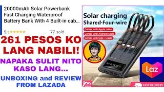 SOLAR POWER BANK 20000 MAH FAST CHARGING 4 BUILT IN CABLES WATERPROOF UNBOXING & REVIEW FROM LAZADA