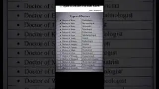 Types of Doctors#medicaleducation#humanbody#medicalfield