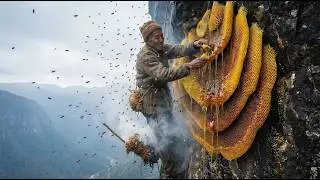 How The People Of The Himalayas Harvest Natural Honey From Dangerous Cliffs.