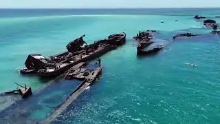 Aerial view of historic shipwrecks at Moreton Island  #australia #australiabeach #djimini4pro