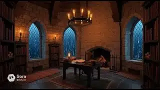 Medieval Stone Library in the Rain | 1 Hour Cozy Study, Reading & Relaxation