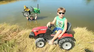 Saving our tractor from the bottom of the lake | Tractors for kids