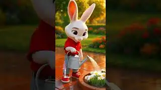 A beautiful rabbit is watering the plants wao....