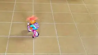 Lucky Trolls with his mountain bike.