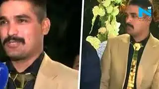 Pakistani Groom wears Gold tie and shoes to wedding reception!