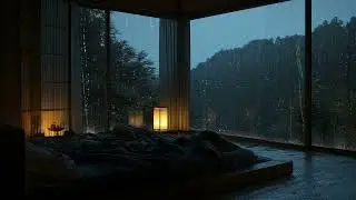 Soft Rain Tapping on Cabin Window 🌧️ Warm Forest Bedroom Ambience for Deep Sleep