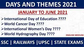 Days & Themes 2021 | January to June 2021 | Important Days & Themes | Current Affairs 2021
