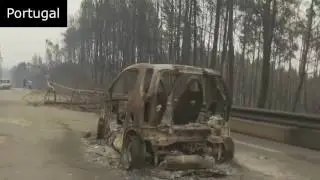 Portugal wildfire: burnt cars in Pedr&oacute;g&atilde;o Grande/ Un incendie de for&ecirc;t au Portugal
