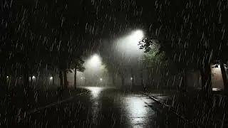 Blissful Rain Sounds on a Vacant City Park Avenue during Stormy Night | ASMR Rain to Relax 🌙