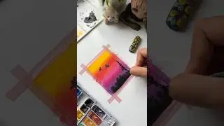 Watercolor Polaroid Painting | Mini Sunset Landscape Art #artshorts #painting #sunsetpainting