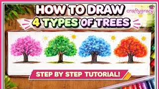 Live Oil Pastel Tree Drawing | Step by Step Tutorial on 4 Beautiful Trees for Beginners #drawings
