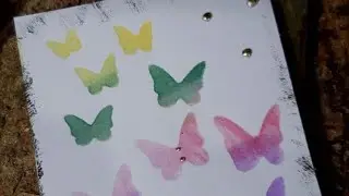 Regenbogen-Schmetterlings-Karte:  Gonis Auqa XXL, Schablone und Goldfolie