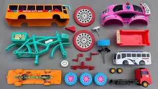 city bus, bicycle, dumper truck, police bus, police car | chotu dada ka satisfying vehicle assemble