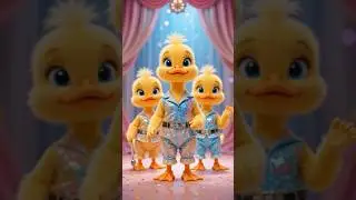 Three cute ducklings are dancing in a fashion show.
