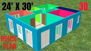 3D 24X30 House Plan 3 Bedroom kitchen bathroom beautiful house