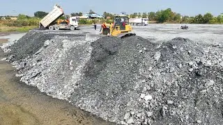 Wonderful Project With Heavy Wheel Loader Pushing Stone And Dump Trucks Loading