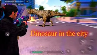 Flex city 4K dinosaur in city be aware