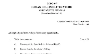 Meg-07 ignou Assignment question paper for july 2023 & January 2024 session # ignou assignment