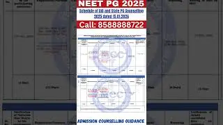 NEET PG 2025 || Schedule of AIQ and State PG Counselling 2025 dated 15.01.2026#neetpgcounselling2025