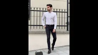 GentWith Murray Beige Slim Fit Striped Cotton Shirt
