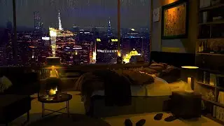 🎧 Rain on window at night-Night City View 10 Hours Relaxation and Sleep | Cozy bedroom | Study