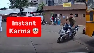 Wrong Side Rider Gets Instant Karma - Dashcam Catches Shocking Fall!