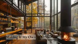 Woodland Coffee Lounge Ambience Autumn Rain, Crackling Fireplace | Naptime Nod