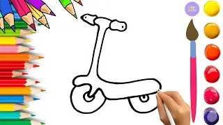 How To Draw cute Kids Scooter Drawing, Painting & Coloring For Kids and Toddlers_🌈🎨
