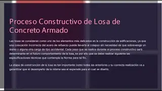 Proceso Constructivo de Losa de Concreto Armado. Ingenieria en acci&oacute;n